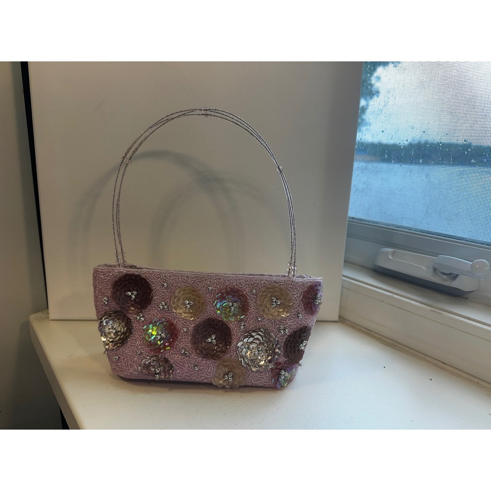 Vintage Lavender Beaded Floral Sequin Evening Bag Mauve Purple Formal Handbag